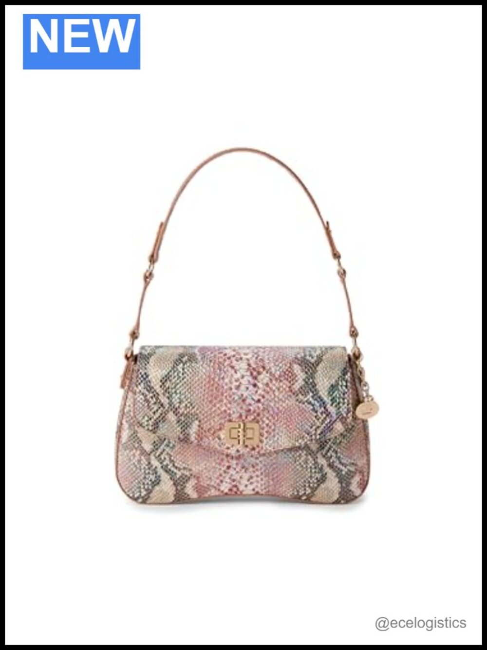 Leather Satchel Handbag with Shoulder Strap Turnlock Closure